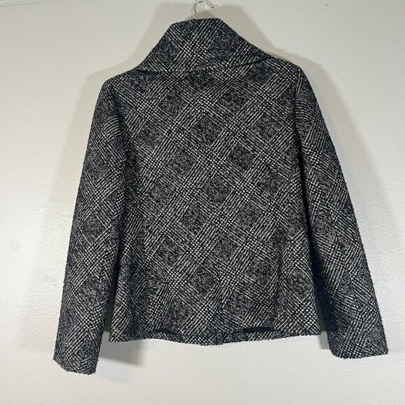 Talbots Wool Blend Black White Silver Wide Collar Large Button Front Blazer 8 - Picture 6 of 9